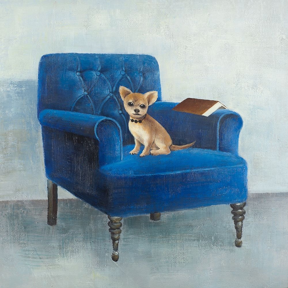 CHIHUAHUA ON A BLUE ARMCHAIR art print by Atelier B Art Studio for $57.95 CAD