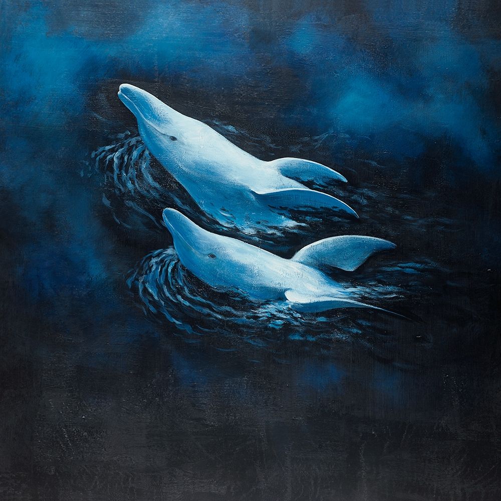 TWO SWIMMING DOLPHINS art print by Atelier B Art Studio for $57.95 CAD