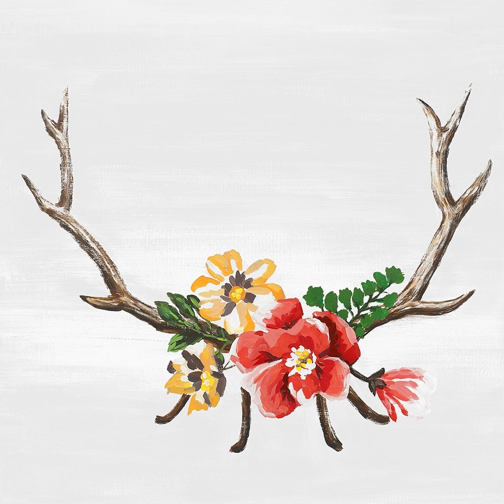 DEER HORNS WITH FLOWERS art print by Atelier B Art Studio for $57.95 CAD