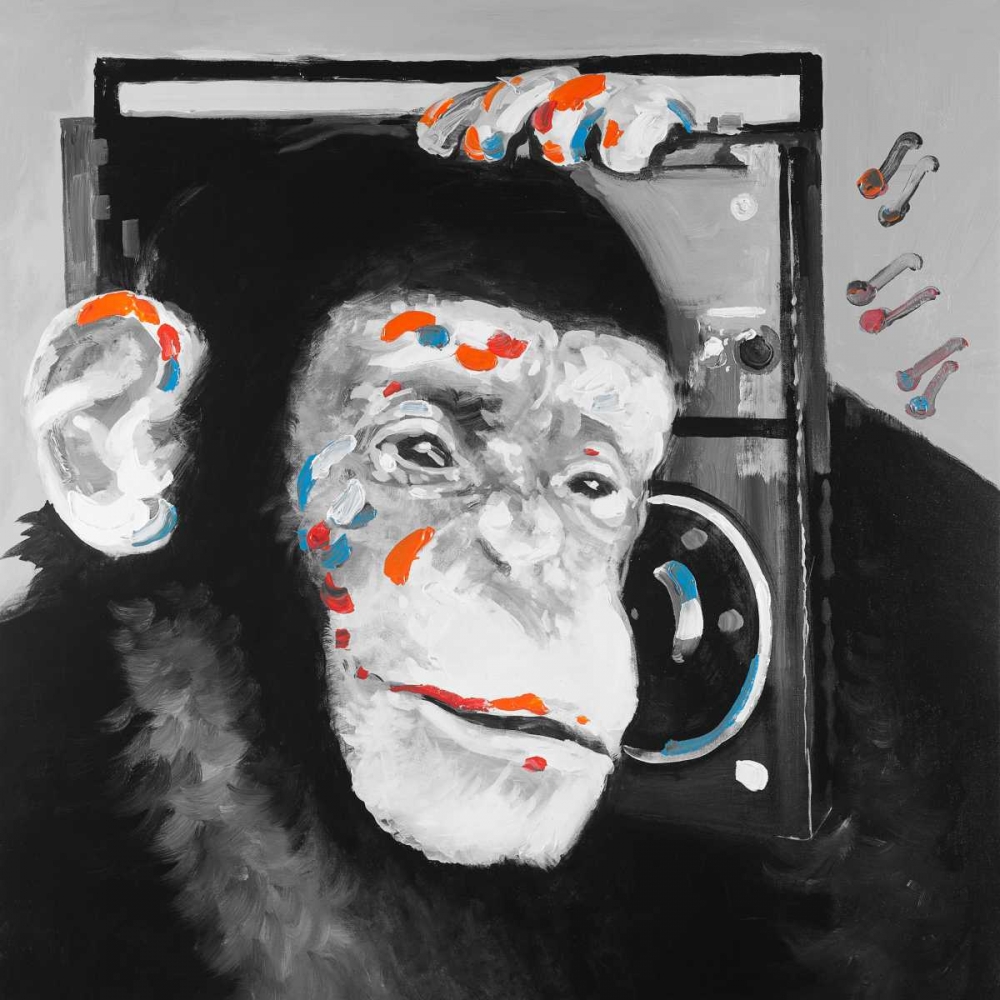 Monkey Listening to Radio art print by Atelier B Art Studio for $57.95 CAD