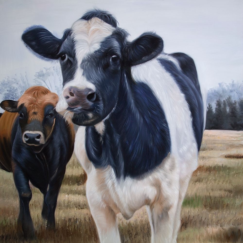 TWO COWS EATING GRASS art print by Atelier B Art Studio for $57.95 CAD