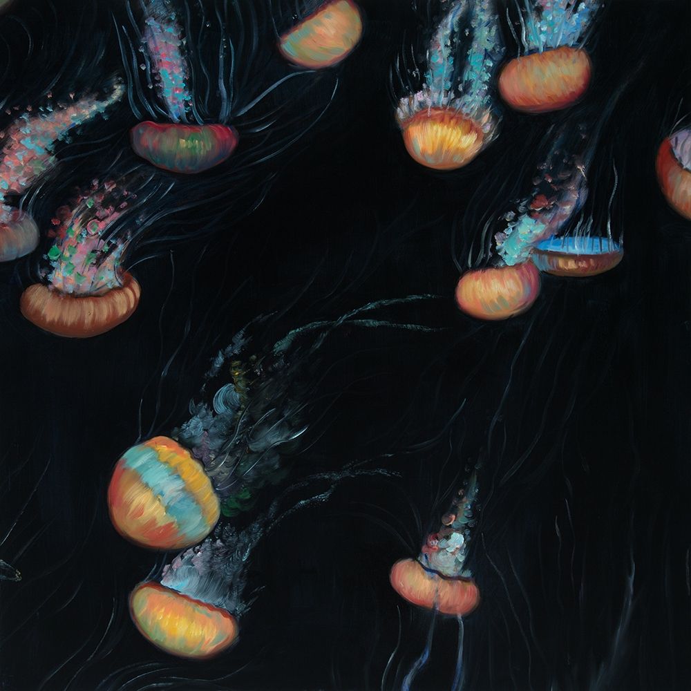 COLORFUL JELLYFISHES SWIMMING IN THE DARK art print by Atelier B Art Studio for $57.95 CAD