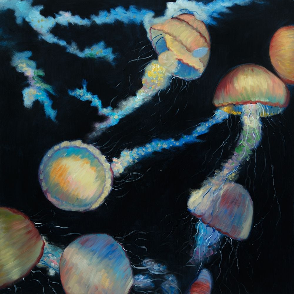 COLORFUL JELLYFISHES IN THE DARK art print by Atelier B Art Studio for $57.95 CAD