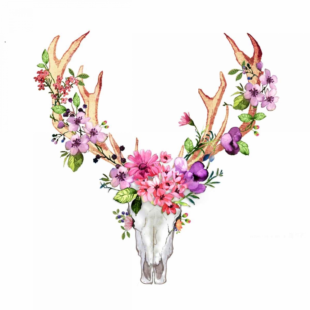 Deer Skull with Flowers  art print by Atelier B Art Studio for $57.95 CAD