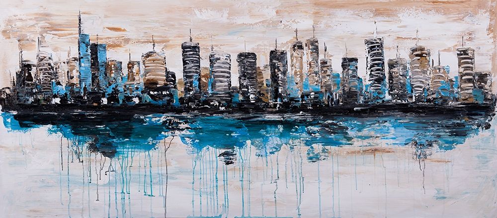 ABSTRACT CITY WITH REFLECTION ON WATER art print by Atelier B Art Studio for $57.95 CAD