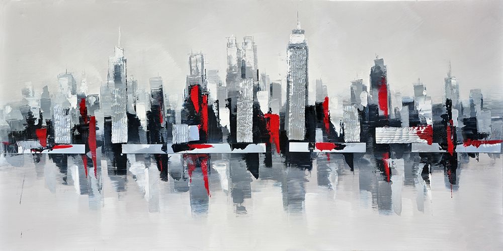 GRAY AND RED FLOATING CITYSCAPE art print by Atelier B Art Studio for $57.95 CAD