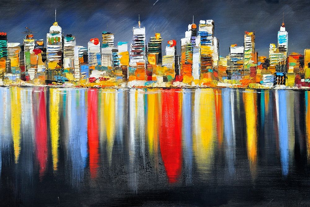 COLORFUL REFLECTION OF A CITYSCAPE BY NIGHT art print by Atelier B Art Studio for $57.95 CAD