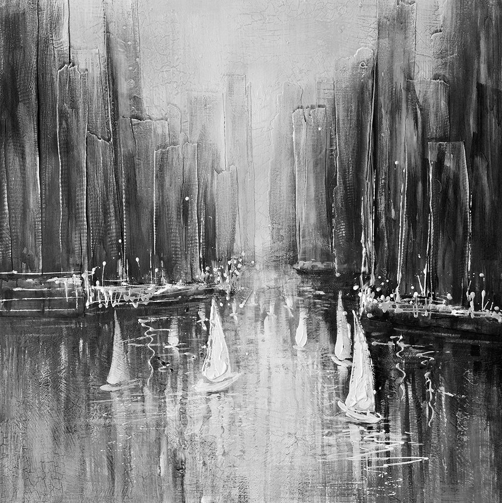 Grayscale boats on the water art print by Atelier B Art Studio for $57.95 CAD