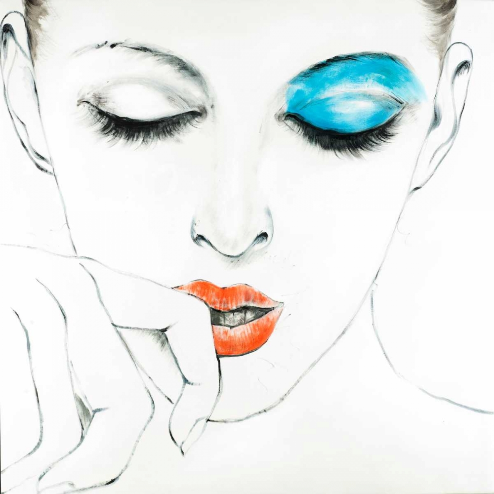 Outline of Female Portrait in Blue art print by Atelier B Art Studio for $57.95 CAD