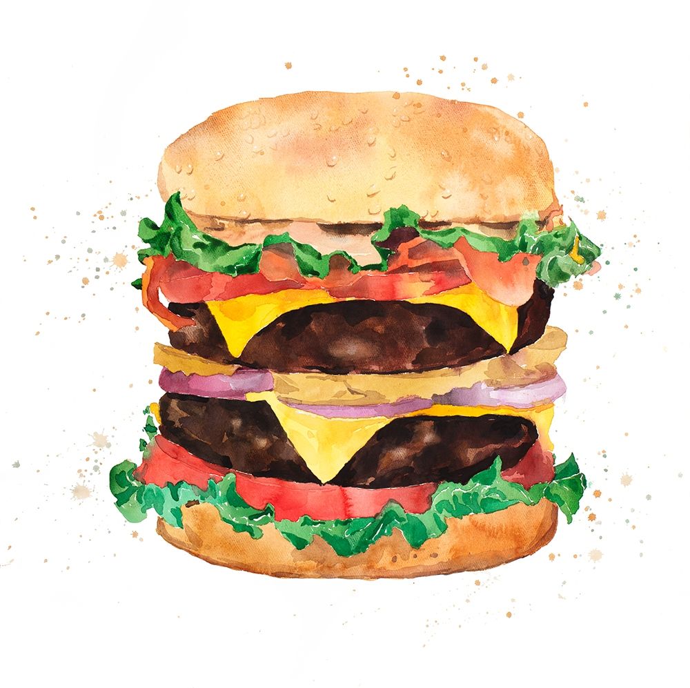 Watercolor All Dressed Double Cheeseburger art print by Atelier B Art Studio for $57.95 CAD
