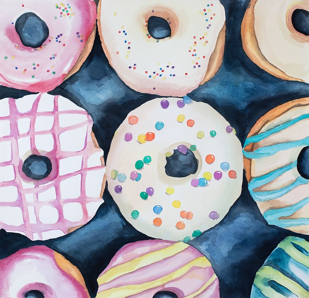 Watercolor Delicious Looking Doughtnuts art print by Atelier B Art Studio for $57.95 CAD