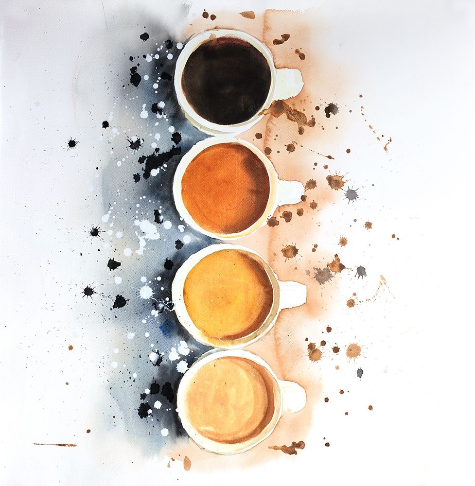 FOUR CUPS OF COFFEE WITH PAINT SPLASH art print by Atelier B Art Studio for $57.95 CAD