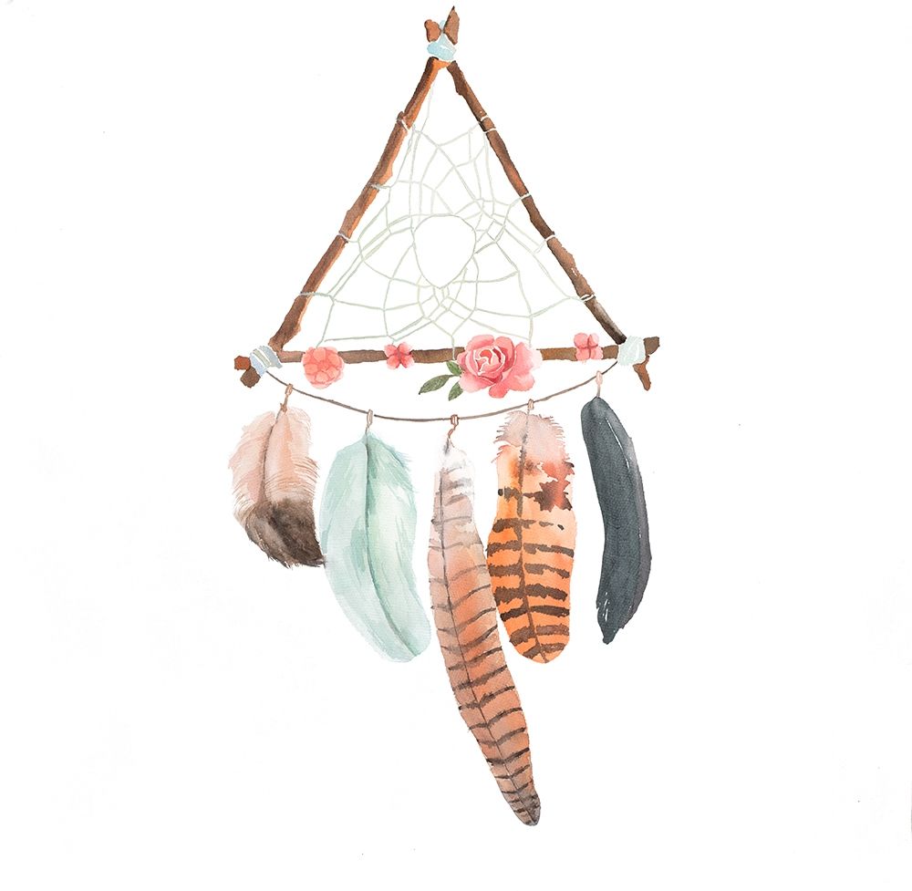 TRIANGULAR DREAM CATCHER WITH ROSES AND FEATHERS art print by Atelier B Art Studio for $57.95 CAD