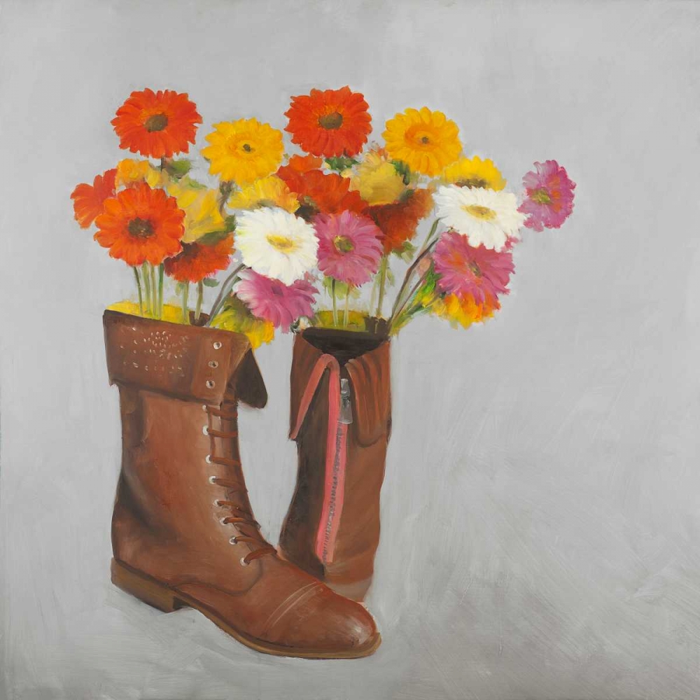 Leather Boots with Daisy Flowers art print by Atelier B Art Studio for $57.95 CAD