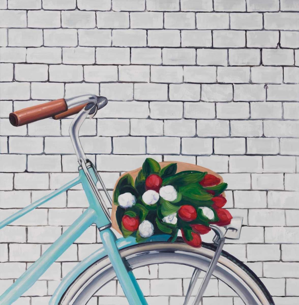 Bicycle with a Bouquet of Tulips art print by Atelier B Art Studio for $57.95 CAD