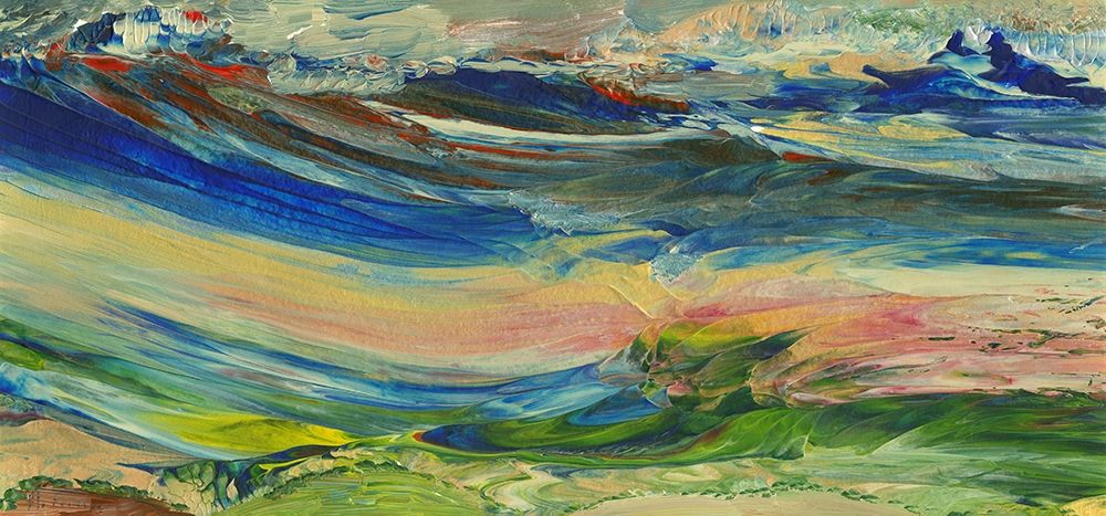 Enchanting Abstract Landscape with blue mountains art print by Maurizia Caria for $57.95 CAD