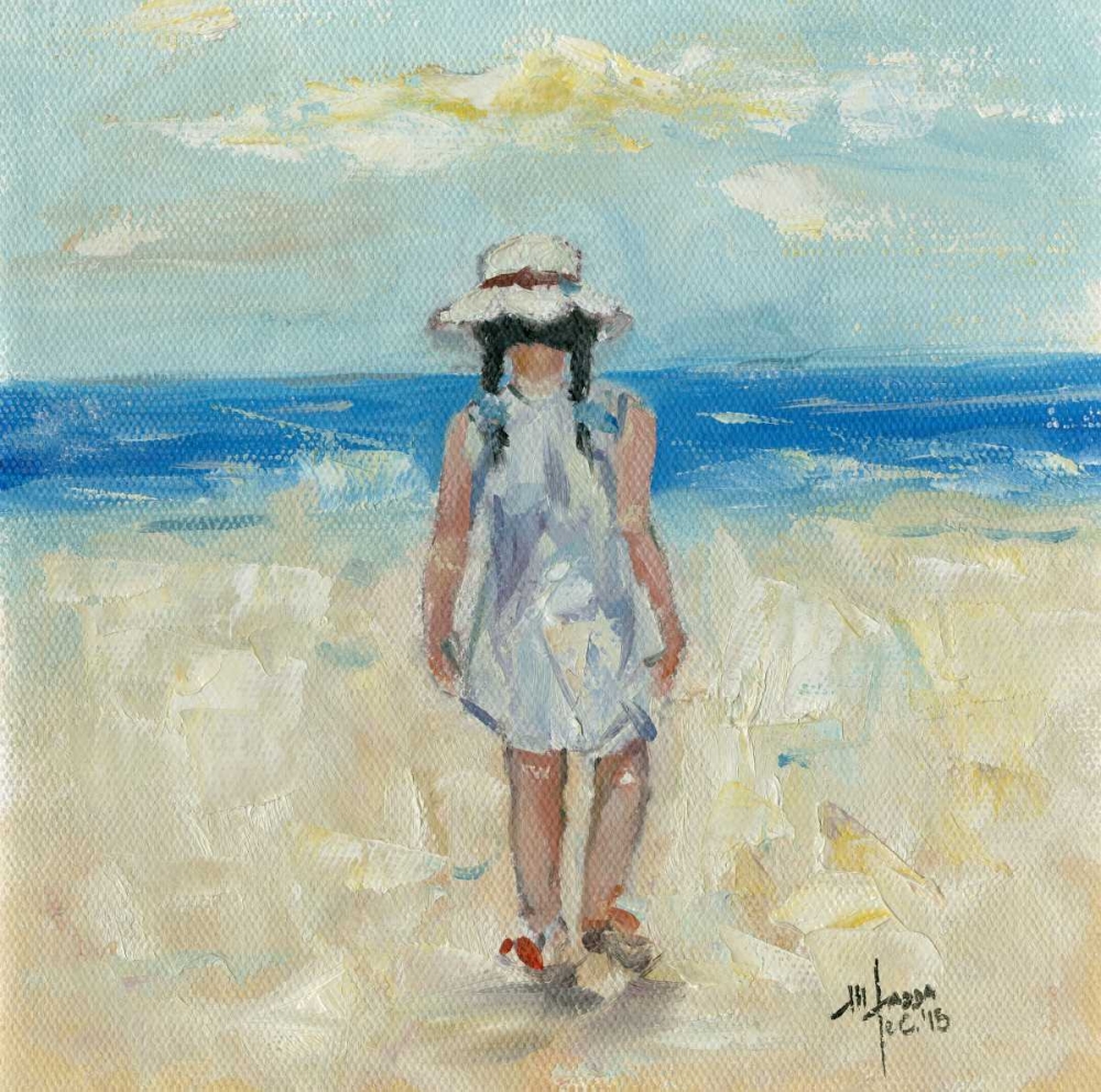 Little girl whit hat on the beach art print by Maria Nella Fadda for $57.95 CAD