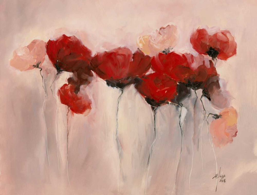 Red rose Poppies modern abstract flowers art print by Maria Nella Fadda for $57.95 CAD