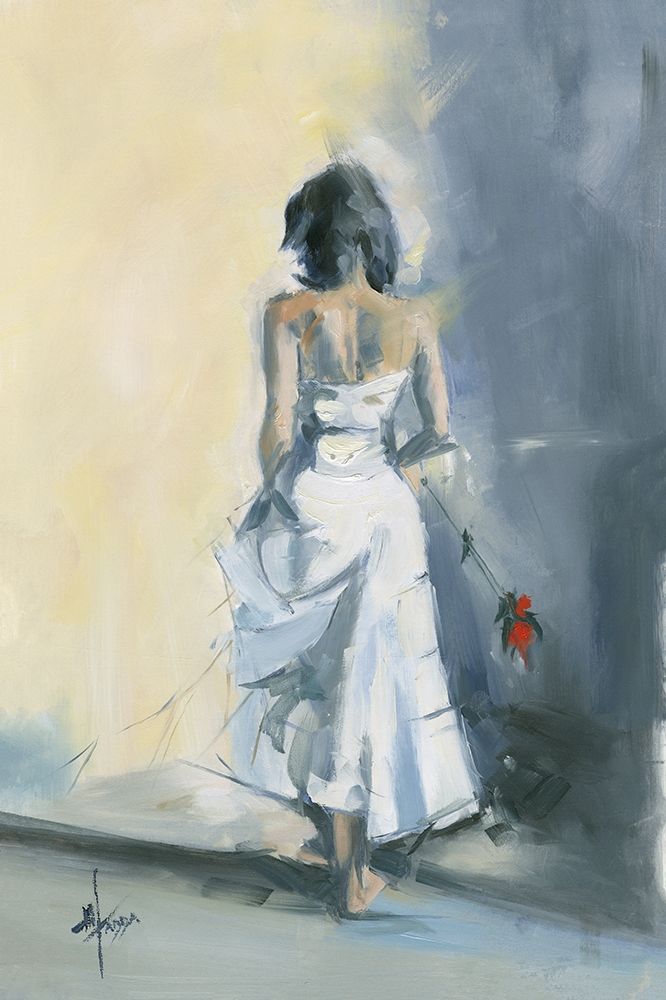 Glamorous Woman white dress rose art print by Maria Nella Fadda for $57.95 CAD
