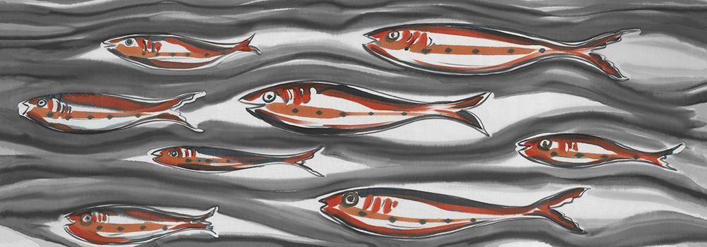 Swimming red fishes in black and grey sea art print by anonymous for $57.95 CAD