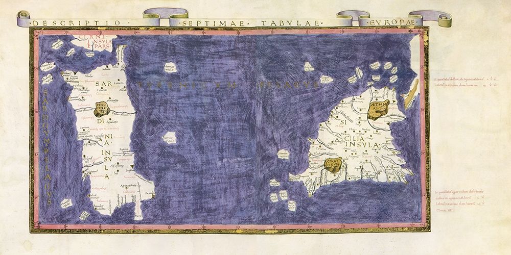 Ancient Map ofMediterranean Sea with Sicily and Sardinia islands  art print by anonymous for $57.95 CAD