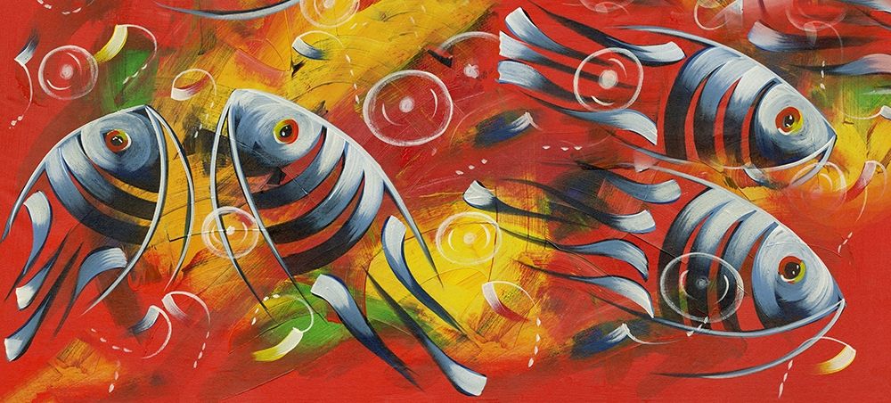 Blue Fishes on red art print by anonymous for $57.95 CAD