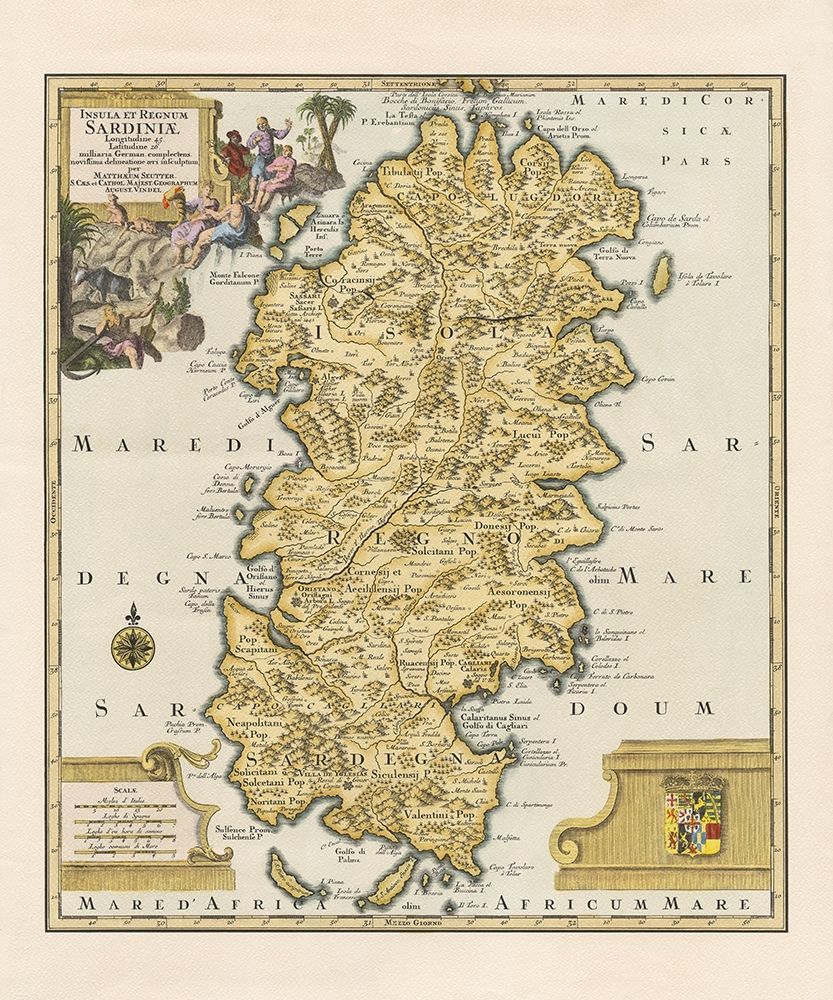 Ancient map Sardinia Island art print by anonymous for $57.95 CAD