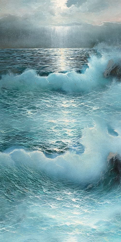 Sea Waves Moon Blue Coastal  art print by Archivio for $57.95 CAD