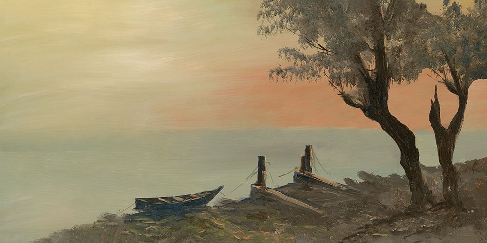 Boat Coast Relaxing Sunset Sea Lake art print by Archivio for $57.95 CAD