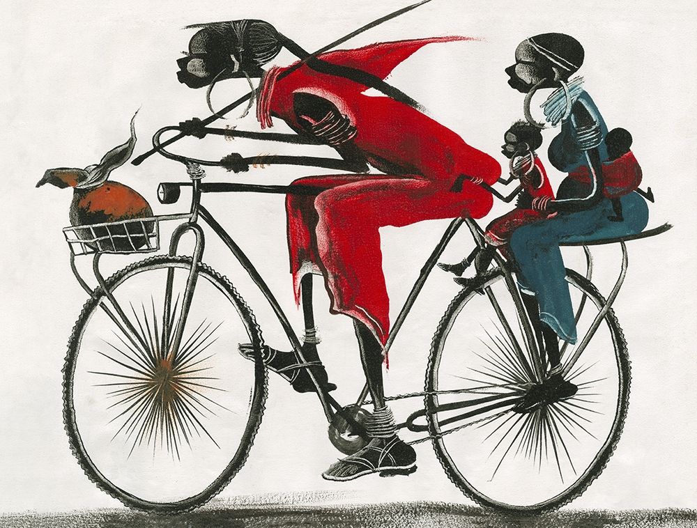 Woman Riding Bike Child African art print by Archivio for $57.95 CAD