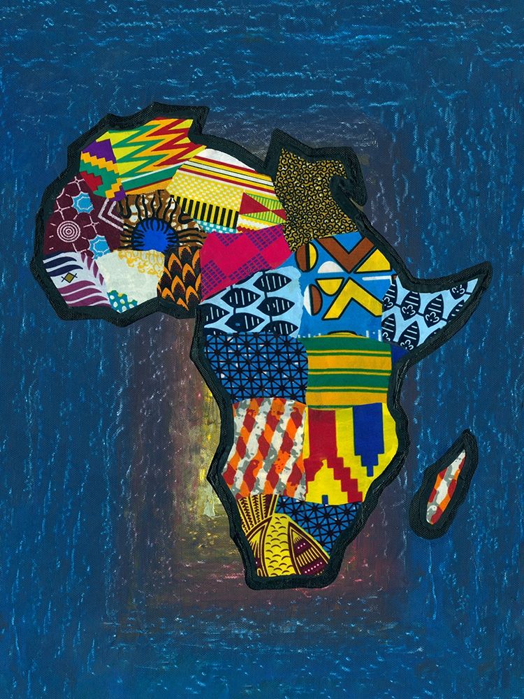 Multicoloured Africa on Blue art print by Anonymous for $57.95 CAD
