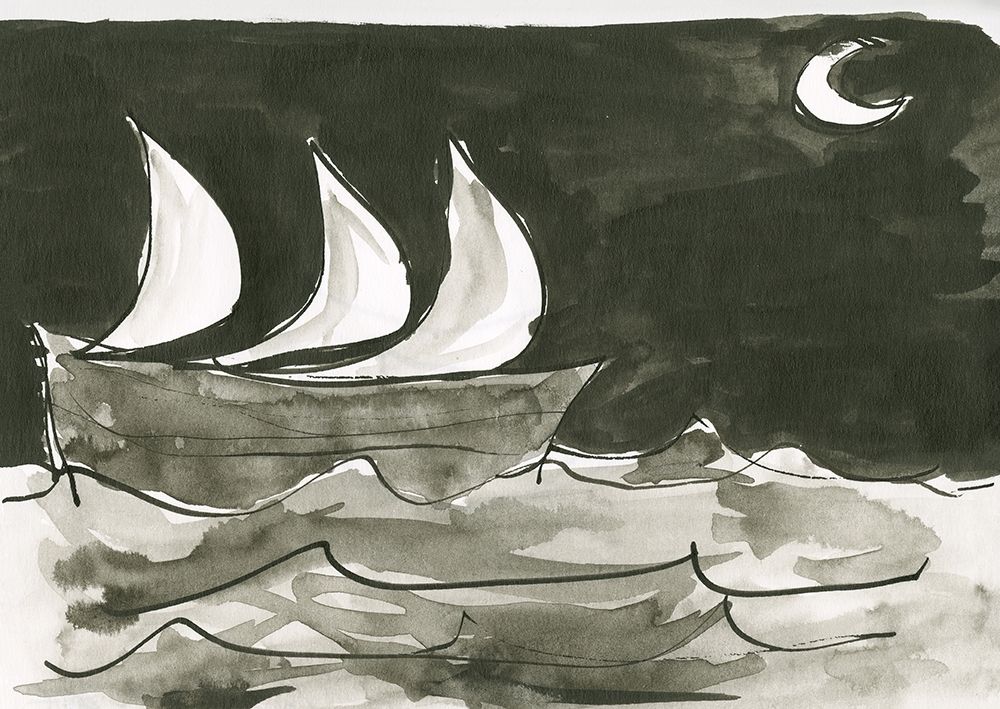 Sailing ship with crescent moon art print by Alessia Meloni for $57.95 CAD