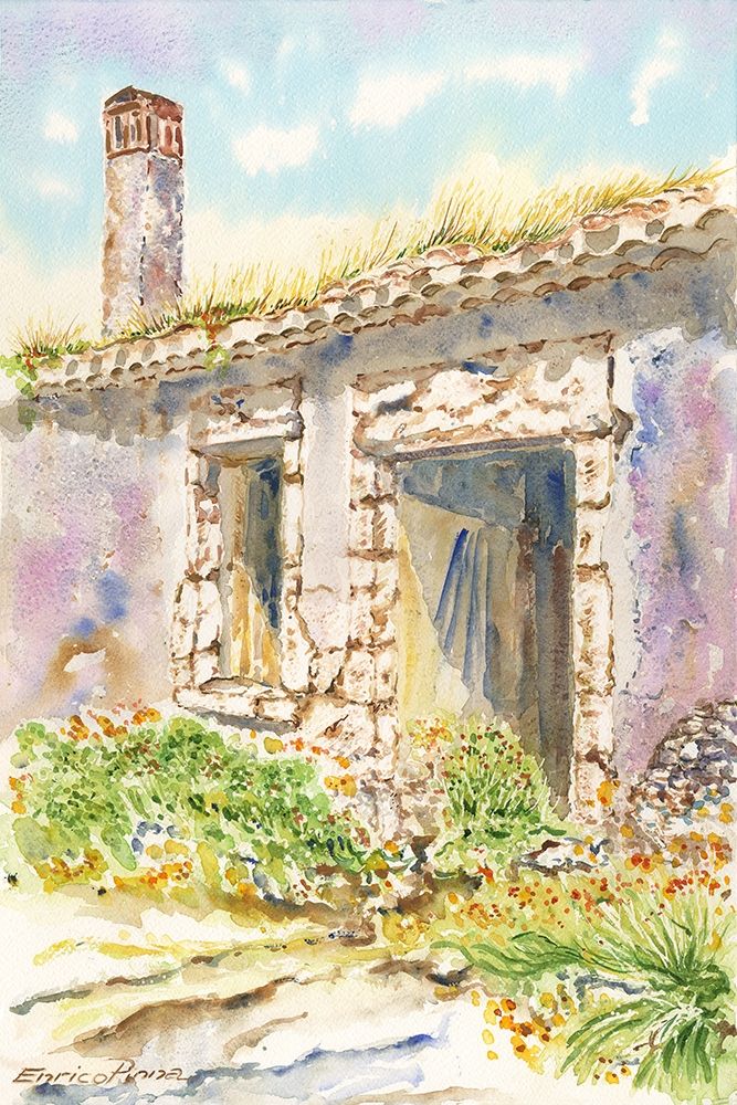 Abandoned-country-side-house-watercolor art print by Enrico Pinna for $57.95 CAD