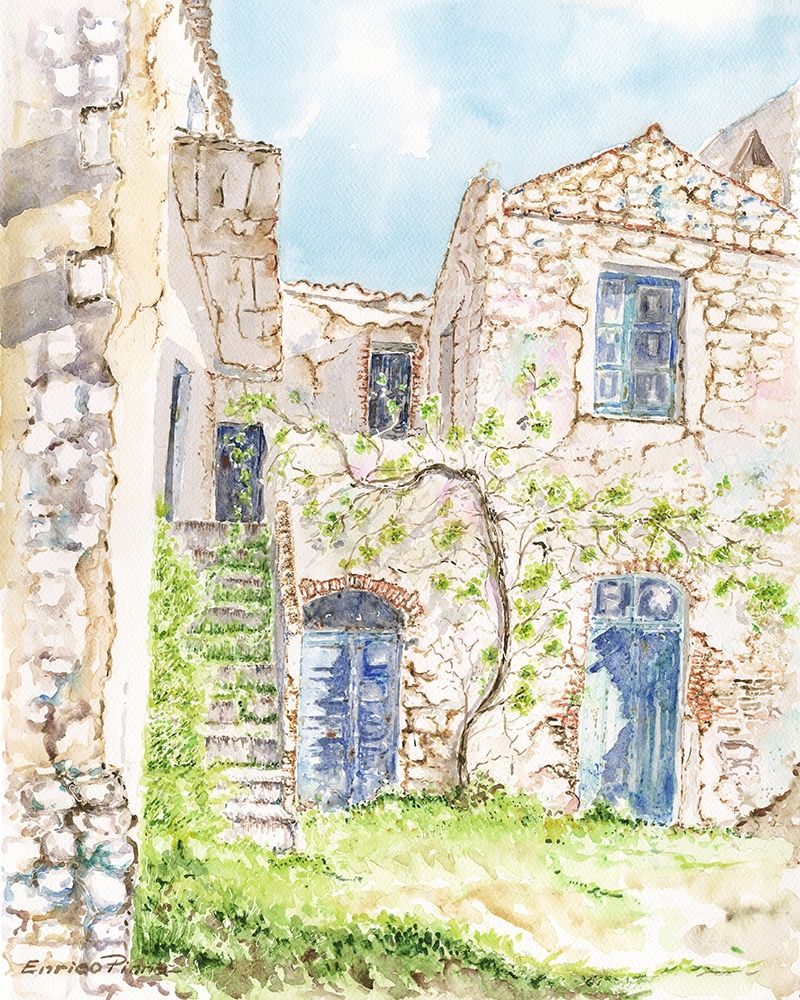 Old-country-houses-watercolor art print by Enrico Pinna for $57.95 CAD