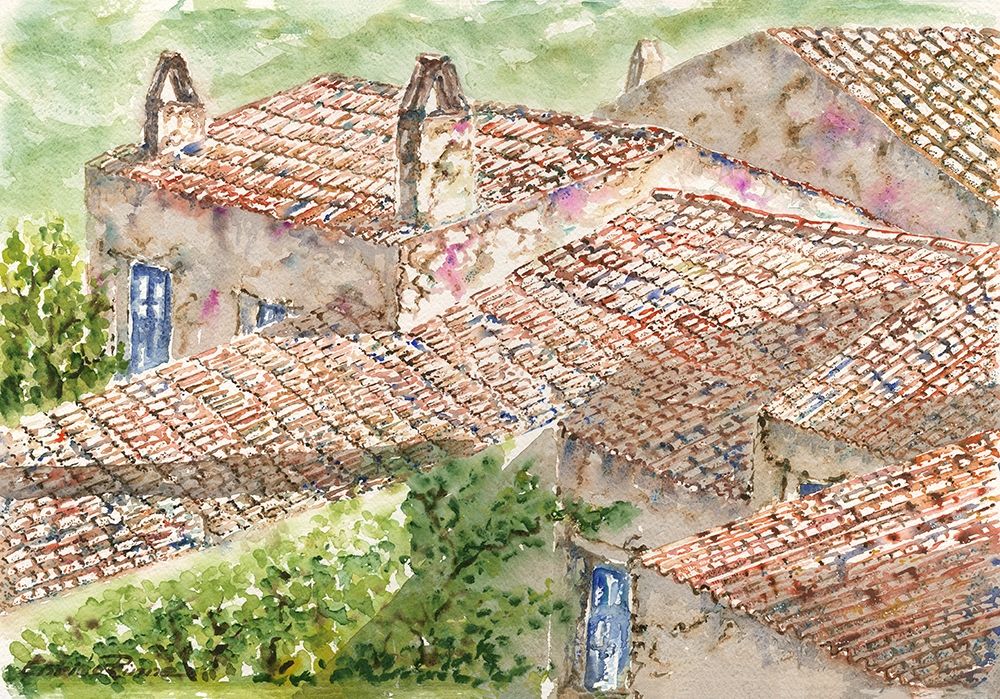 Roofs-shingles-old-town-watercolor art print by Enrico Pinna for $57.95 CAD