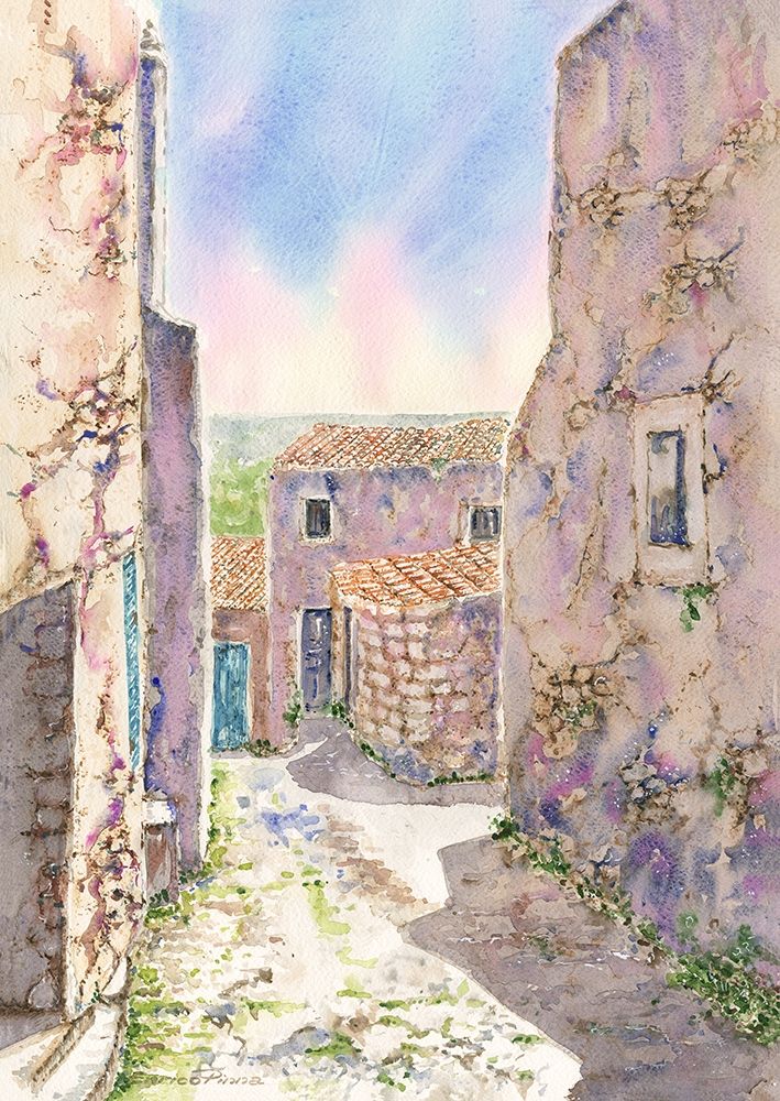 Old-Village-houses-watercolor art print by Enrico Pinna for $57.95 CAD