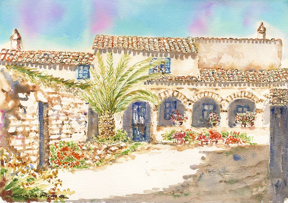 Traditional Farmhouse with arches with Palm art print by Enrico Pinna for $57.95 CAD