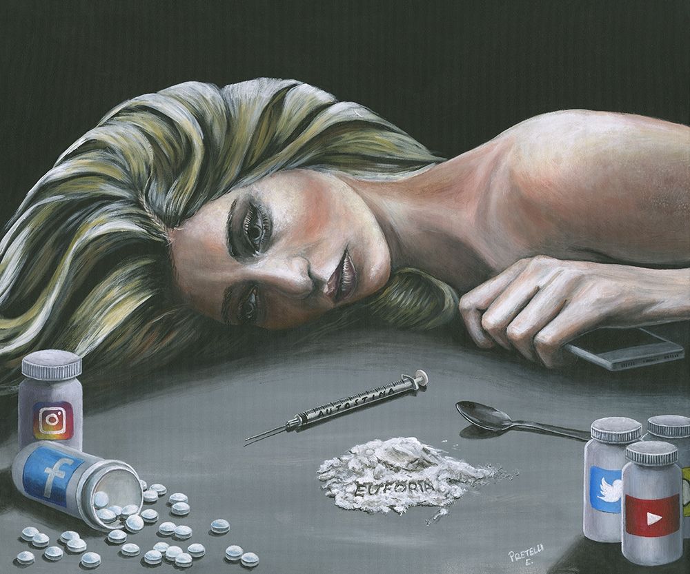 Sad Blond girl slave to social network art print by Eleonora Pretelli for $57.95 CAD