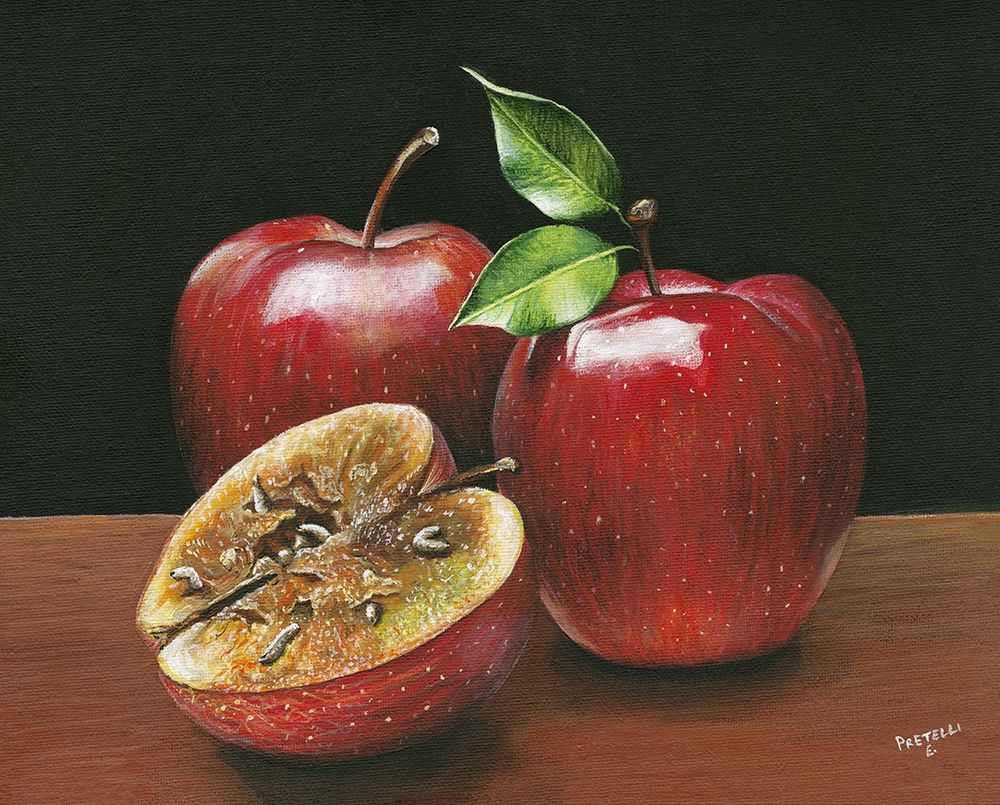 Still-life with three shiny red apples art print by Eleonora Pretelli for $57.95 CAD