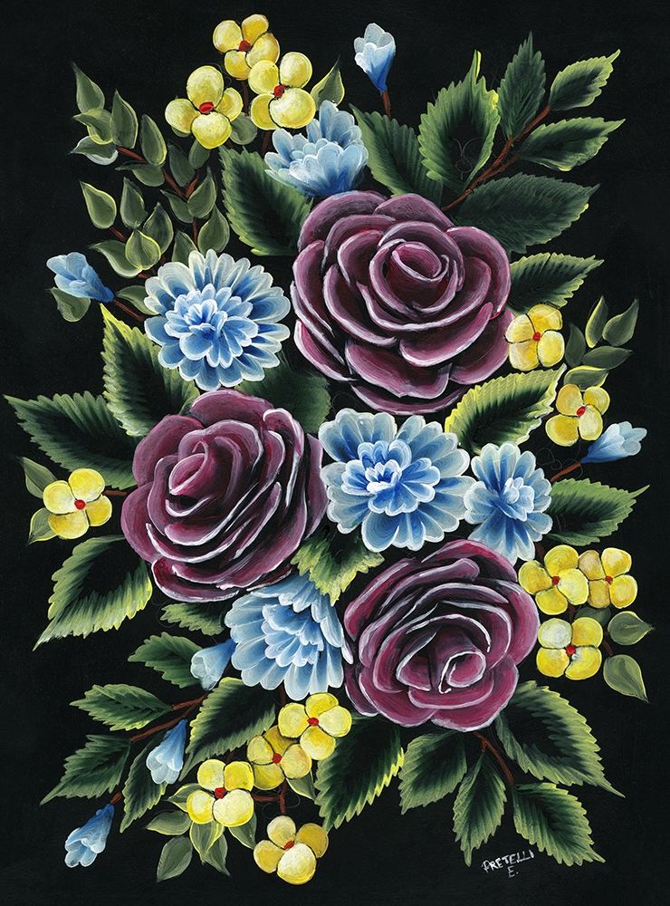 Stunning blue pink and yellow flowers art print by Eleonora Pretelli for $57.95 CAD