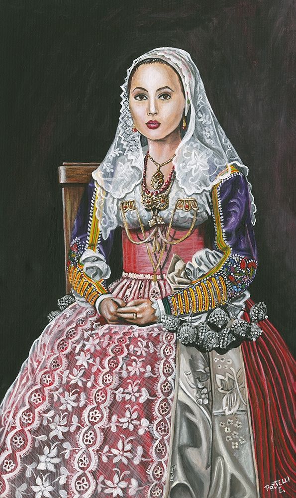 Young woman wearing traditional sardinian costume art print by Eleonora Pretelli for $57.95 CAD