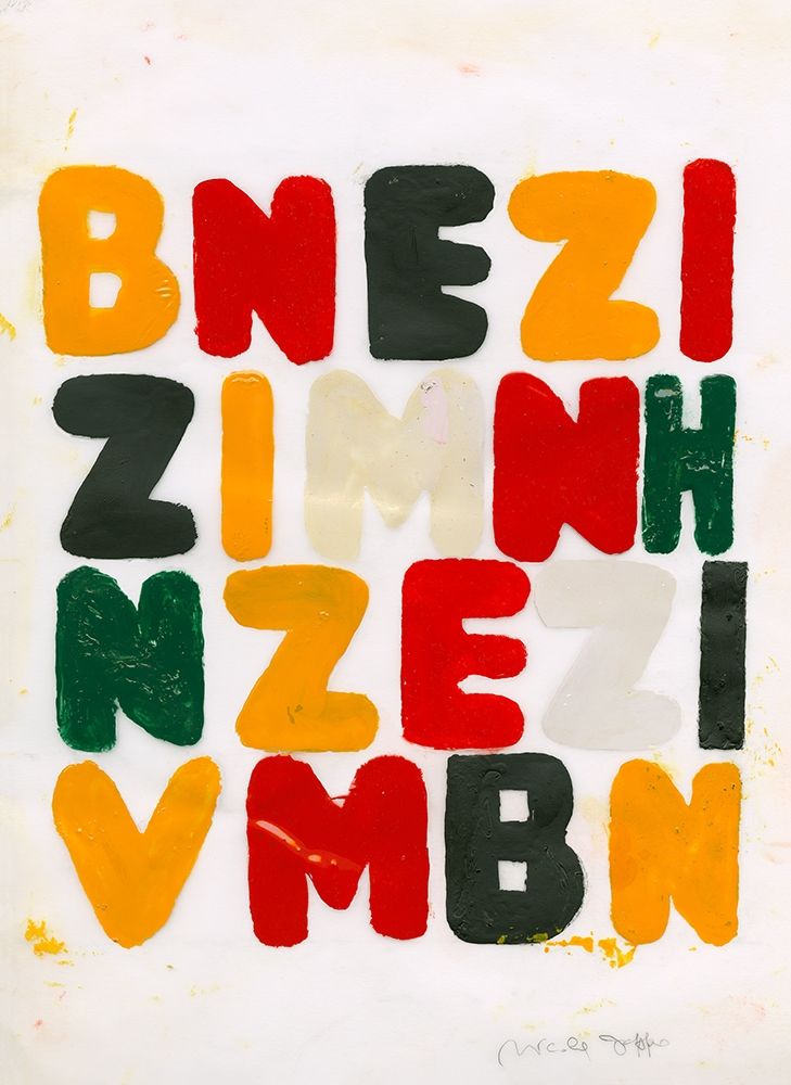 Yellow, Red, Green, White and Black letters art print by Nicola Roppo for $57.95 CAD