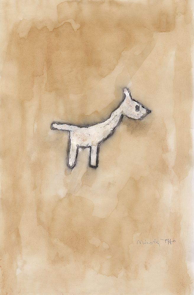 White Puppy Lapdog on beige background art print by Nicola Roppo for $57.95 CAD