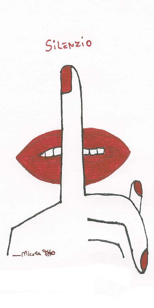 Silenzio Silence - finger on red mouth art print by Nicola Roppo for $57.95 CAD