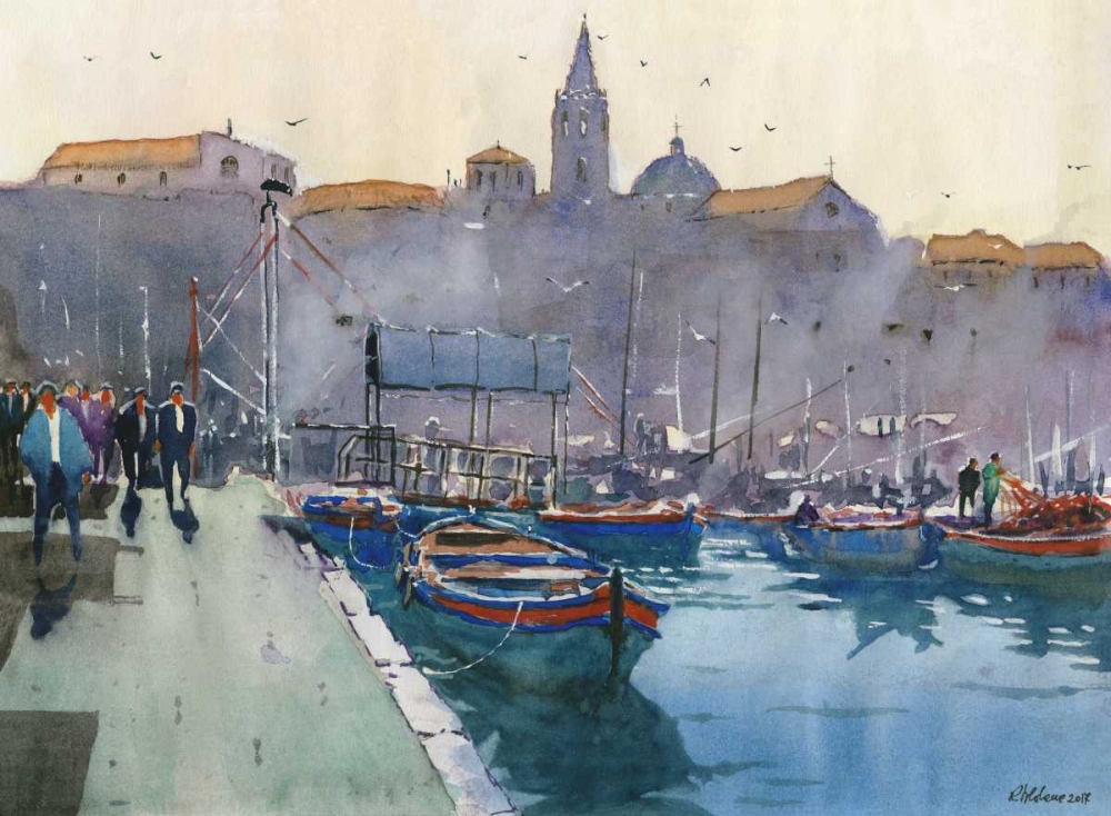 Old Mediterranean Seatown with boats art print by Roberto Uldanc for $57.95 CAD