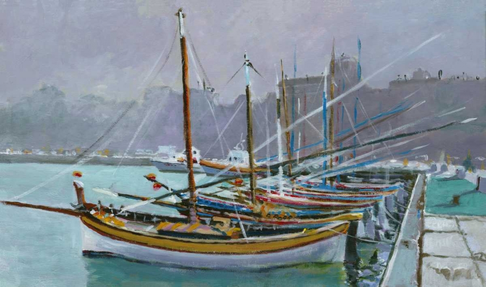 Boats moored in the harbor art print by Roberto Uldanc for $57.95 CAD
