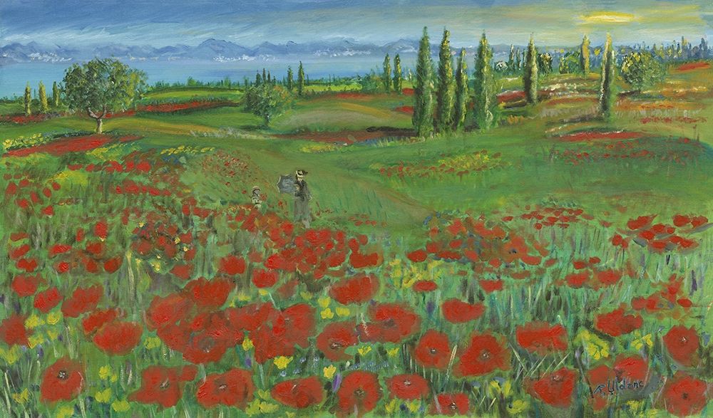 Tuscan Country Landscape with poppies art print by Roberto Uldanc for $57.95 CAD