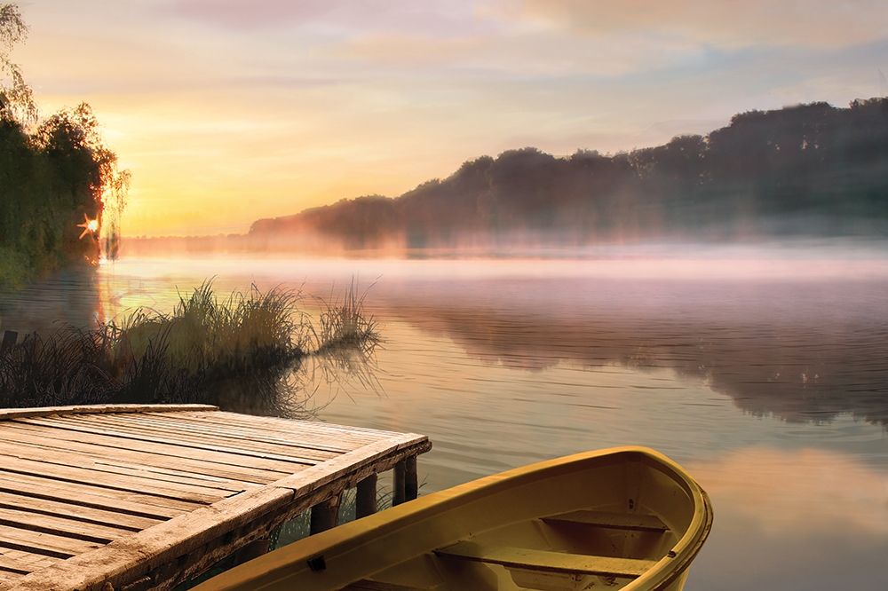 Foggy Boat and Lake art print by Anonymous for $57.95 CAD