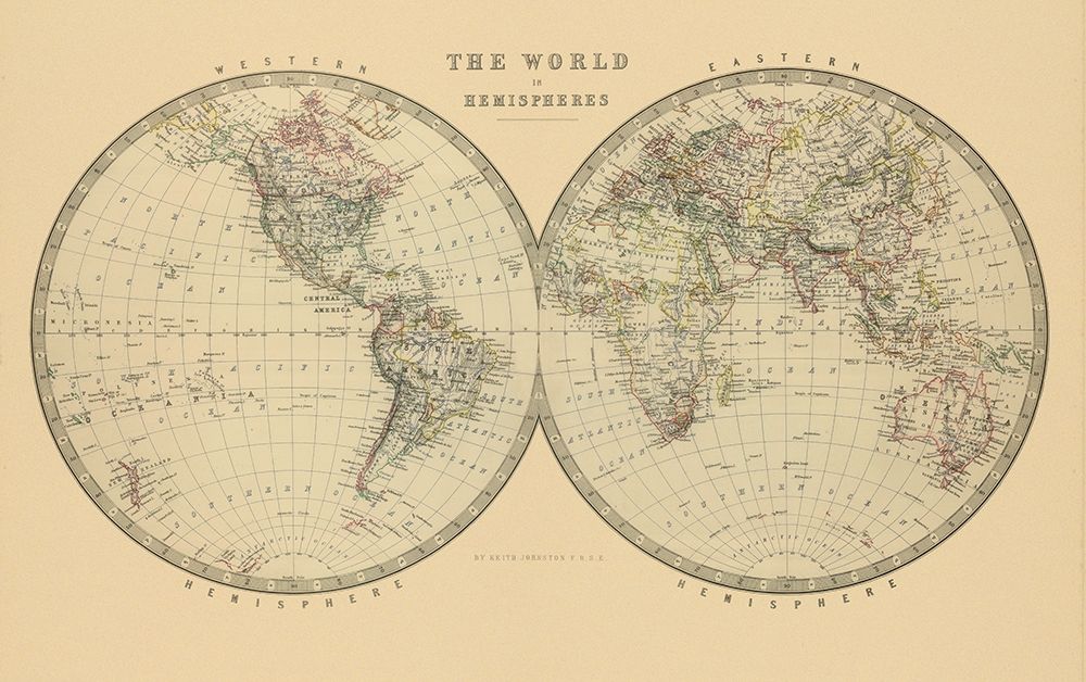 The World in Hemispheres 1912 art print by A K. Johnston for $57.95 CAD