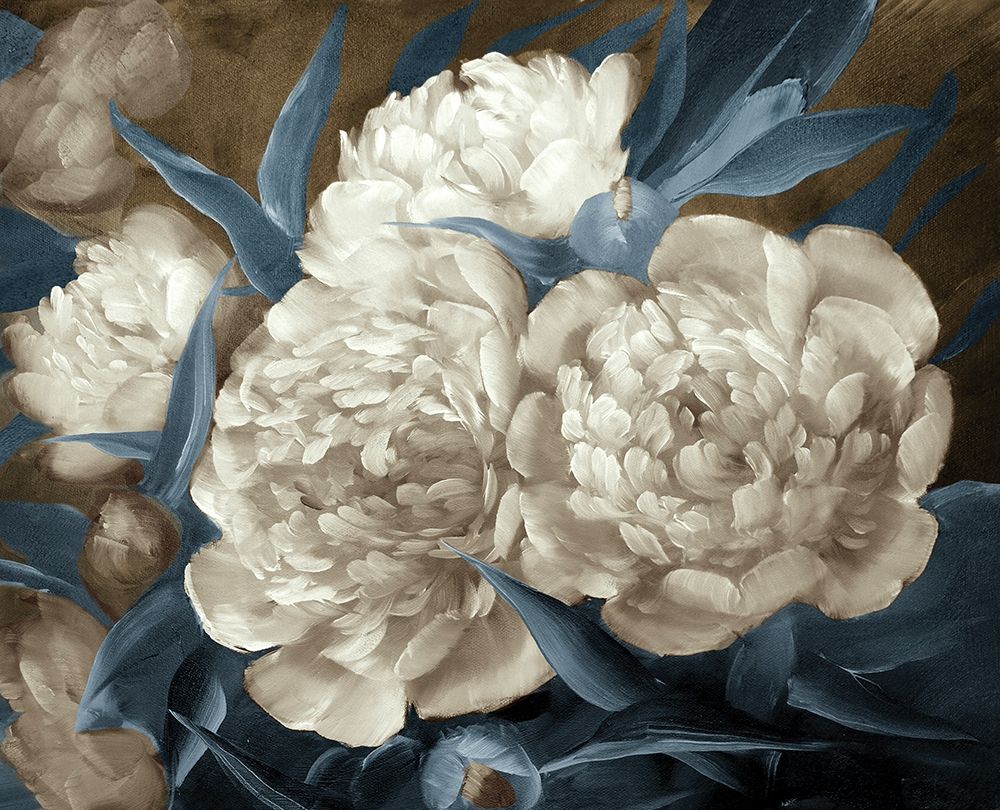 Peonies painting in blue-brown  art print by Anonymous for $57.95 CAD